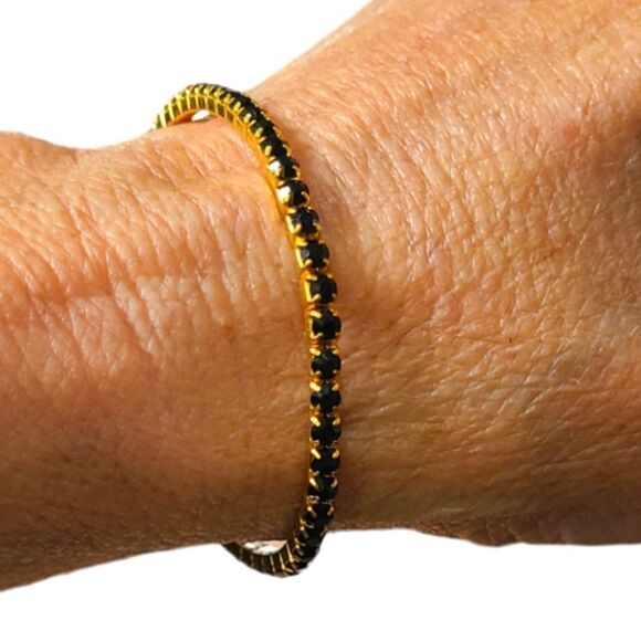 PARIS! 2/$30 Tennis Bracelet Onyx‎ and Goldtone 8" - Picture 5 of 8